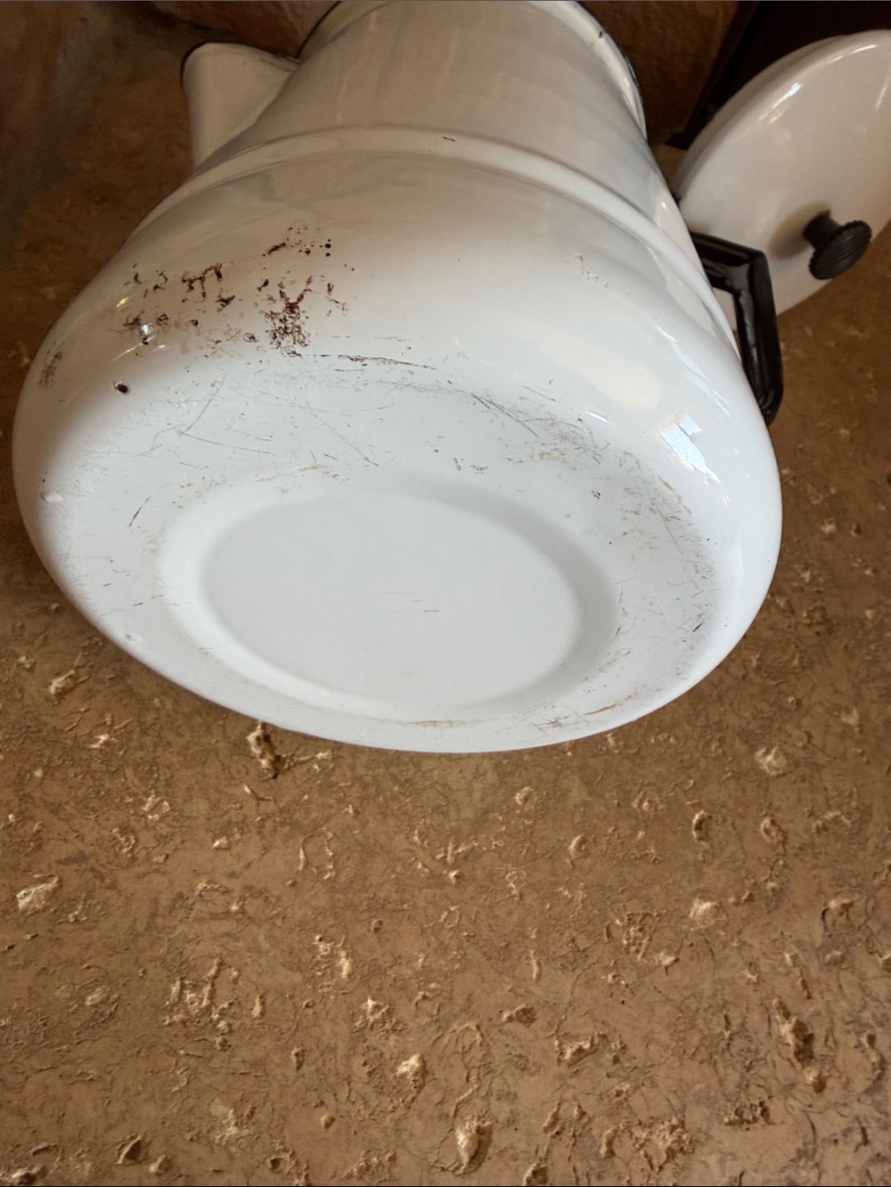 Classic Vintage White Enamel Coffee Pot with Black Trim - Durable Pouring Kettle - Picture 6 of 6